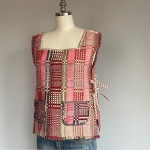 Patchwork Wool Vest / Cropped Upcycled Hand Woven Wool Smock Apron